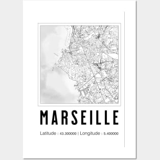 Marseille France Map Art Black and White Posters and Art